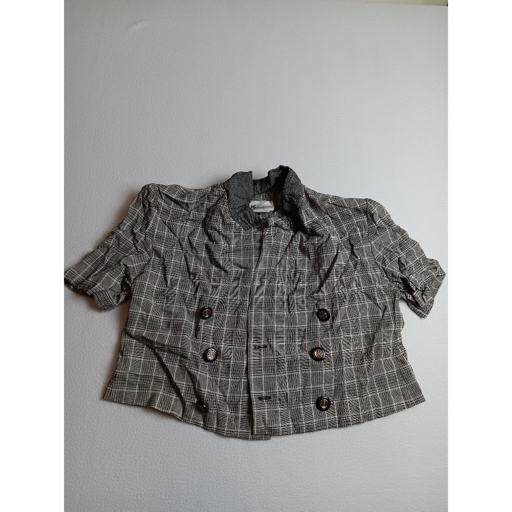 Perceptions Irene B Womens 12 Plaid Double Breasted Short Sleeve Blazer Jacket